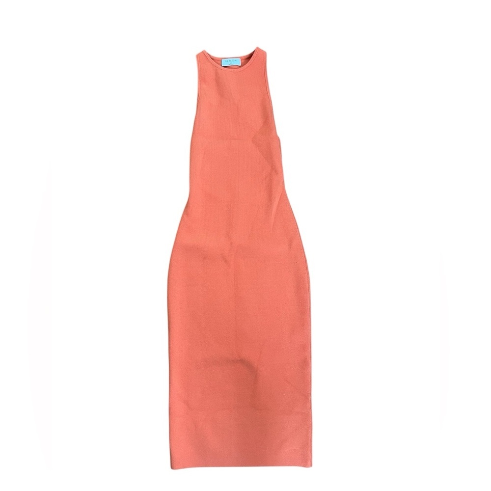 Babaton Aritzia Vibrant Orange Open Racerback Fitted Bodycon Ribbed Midi Dress - Picture 4 of 10